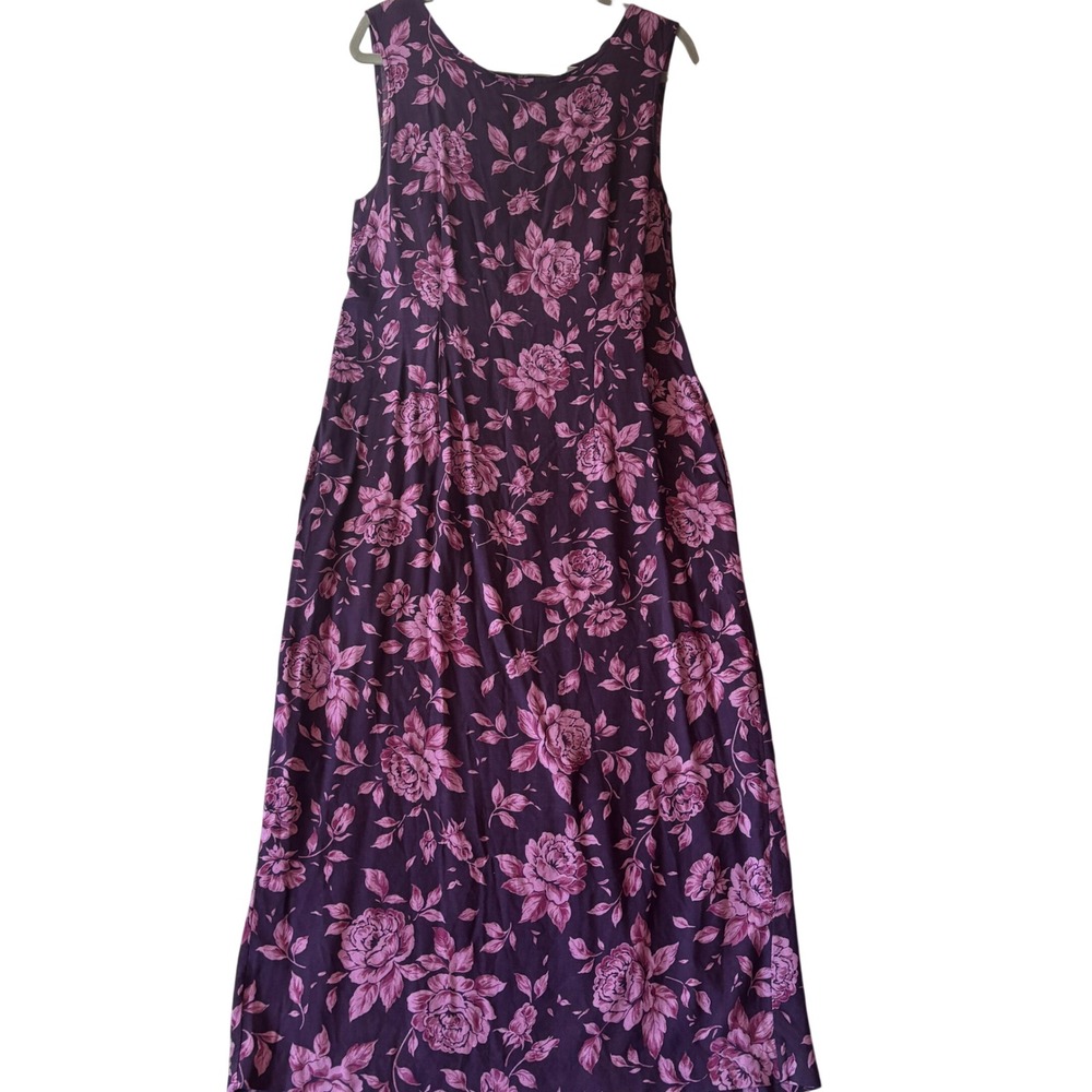 Sunshine Starshine Maxi Dress Womens L Purple Pink Floral Sleeveless Back Slit